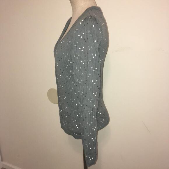 Rusty Gray-Black-White Polka Dot 100% Cotton Cardigan Sweater M - Picture 3 of 7